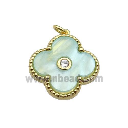 copper Clover pendant pave green shell, gold plated