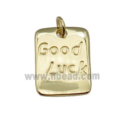 copper rectangle pendant, Good Luck, gold plated