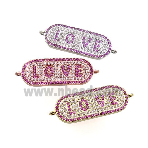 copper oval connector paved zircon, LOVE, gold plated