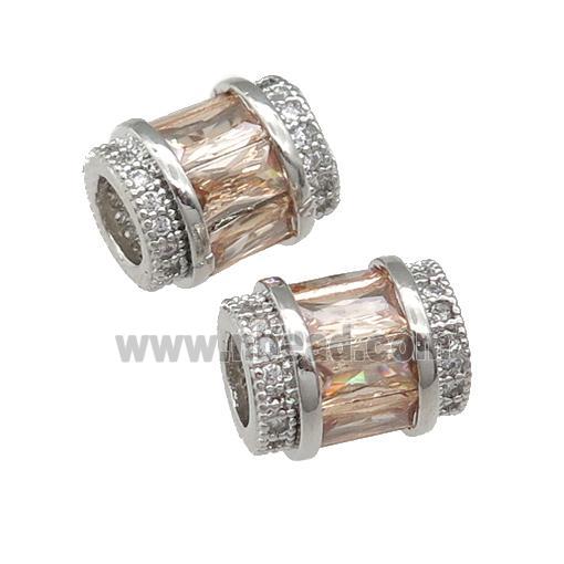copper tube beads pave champagne zircon, platinum plated