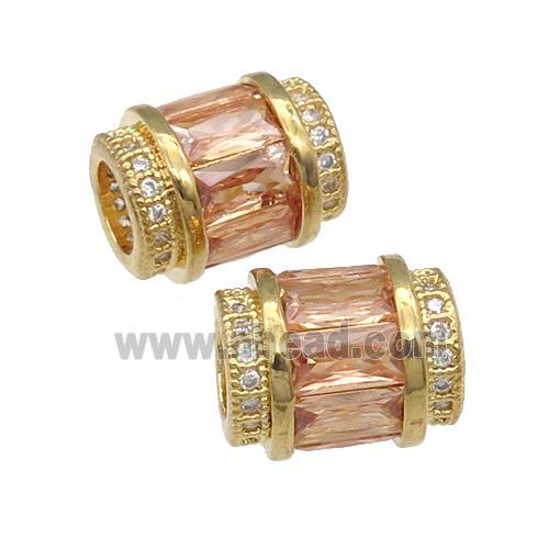 copper tube beads pave champagne zircon, gold plated