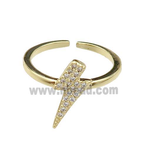 copper Ring pave zircon, lightning, adjustable, gold plated