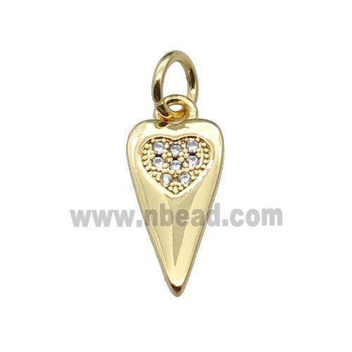 copper dart heart pendant pave zircon, gold plated