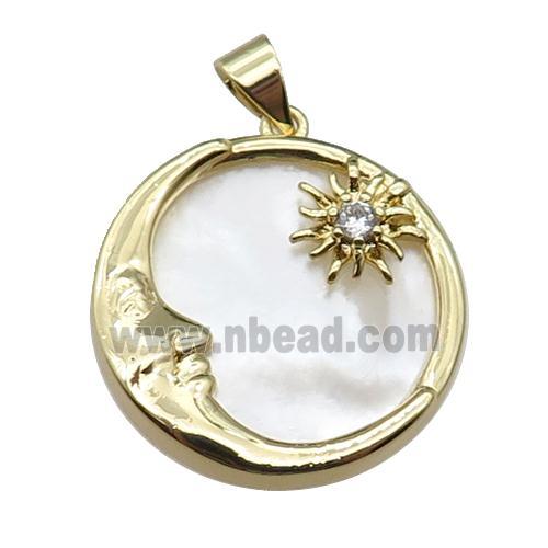 copper Moon pendant pave shell zircon, gold plated