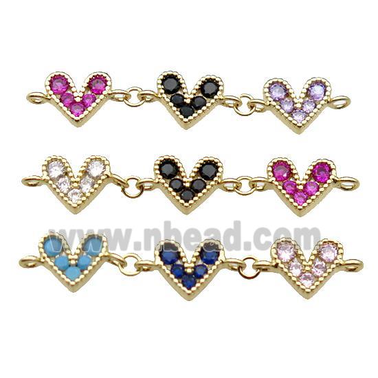 copper Heart connector pave zircon, mixed, gold plated