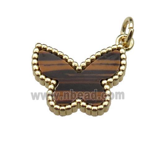 copper Butterfly pendant pave tiger eye, gold plated
