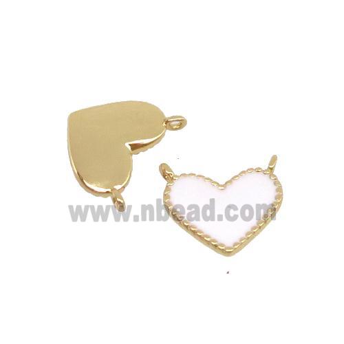 copper Heart pendant with white enamel, 2loops, gold plated