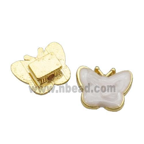 copper Butterfly Beads with white enamel, gold plated