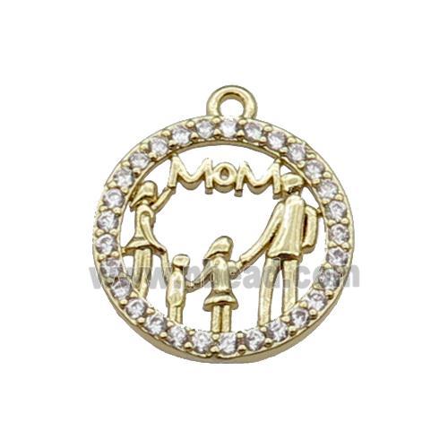 copper circle MOM pendant pave zircon, family, gold plated