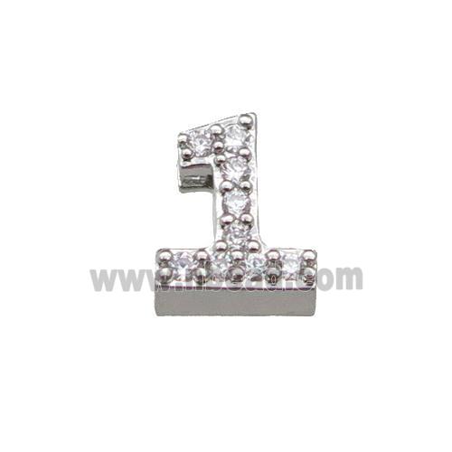 copper Number-1 Beads pave zircon, platinum plated