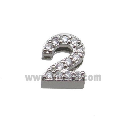 copper Number-2 Beads pave zircon, platinum plated