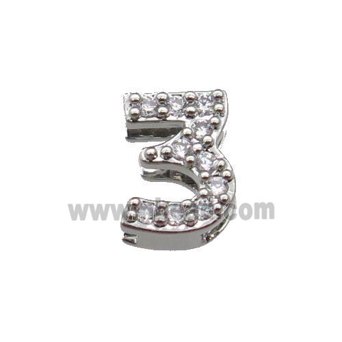 copper Number-3 Beads pave zircon, platinum plated