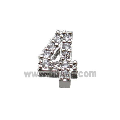 copper Number-4 Beads pave zircon, platinum plated