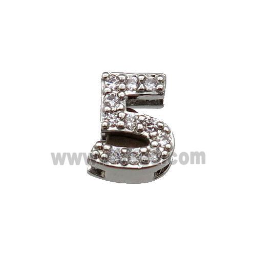 copper Number-5 Beads pave zircon, platinum plated
