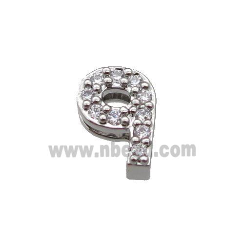 copper Number-9 Beads pave zircon, platinum plated