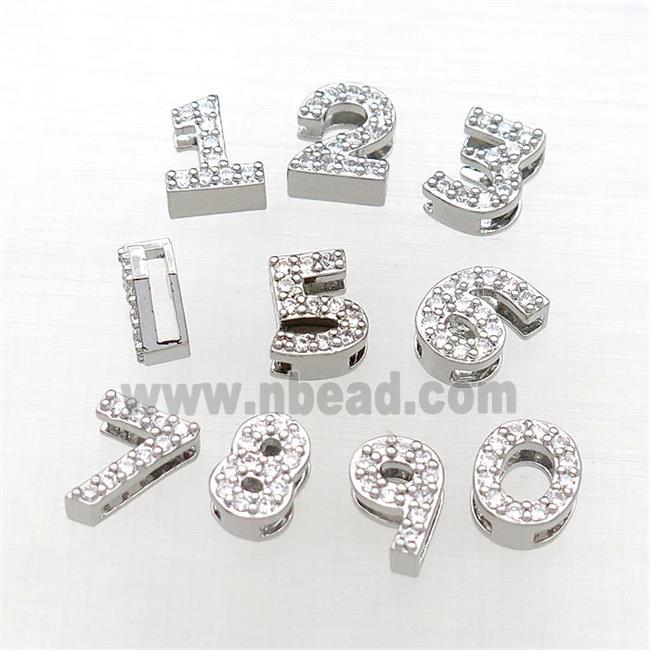 mix copper Number Beads pave zircon, platinum plated