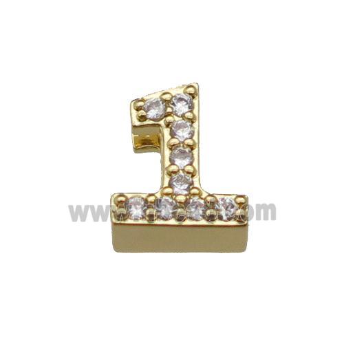 copper Number-1 Beads pave zircon, gold plated