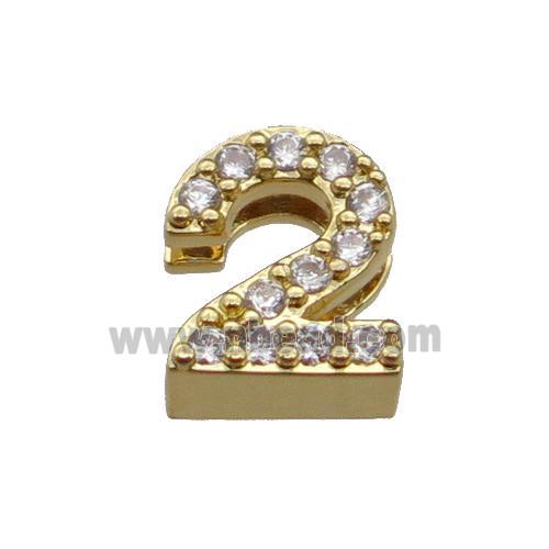 copper Number-2 Beads pave zircon, gold plated