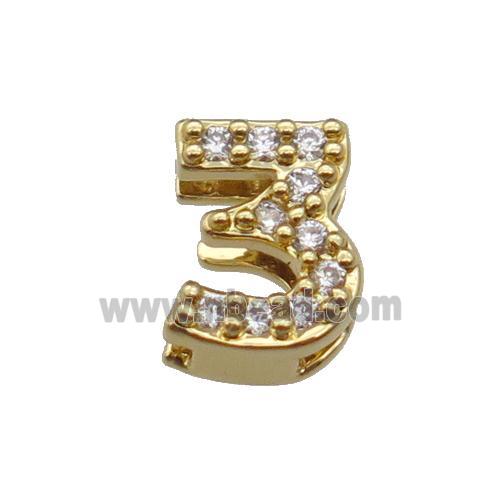 copper Number-3 Beads pave zircon, gold plated