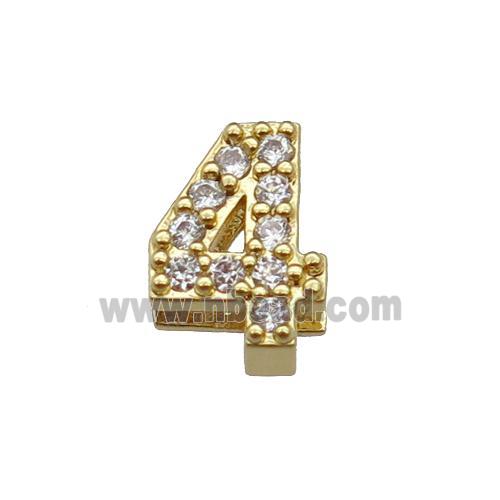 copper Number-4 Beads pave zircon, gold plated