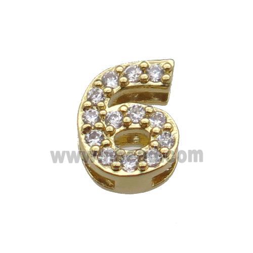 copper Number-6 Beads pave zircon, gold plated