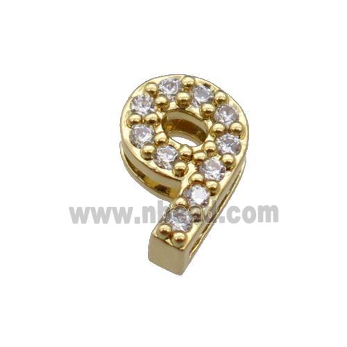 copper Number-9 Beads pave zircon, gold plated