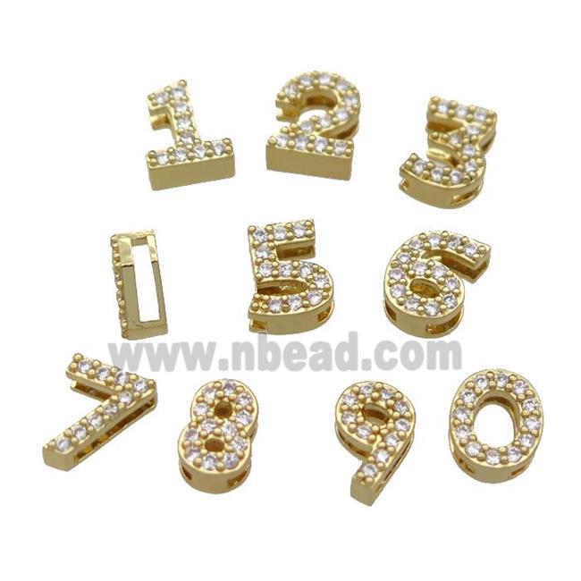 mix copper Number Beads pave zircon, gold plated