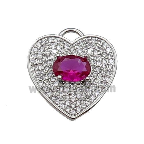 copper Heart pendant pave zircon, ruby, platinum plated