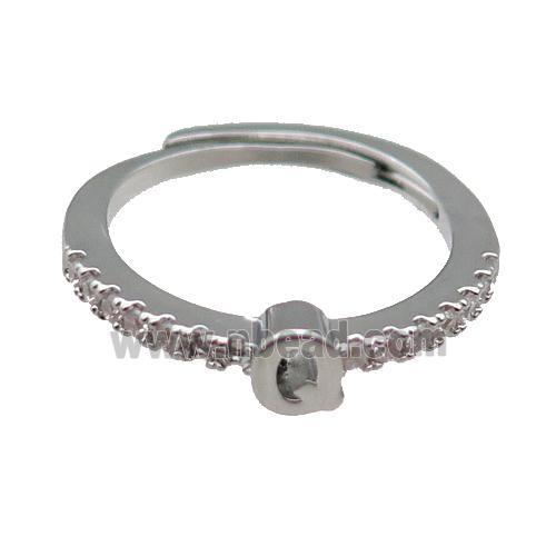 copper Ring pave zircon, letter-Q, adjustable, platinum plated