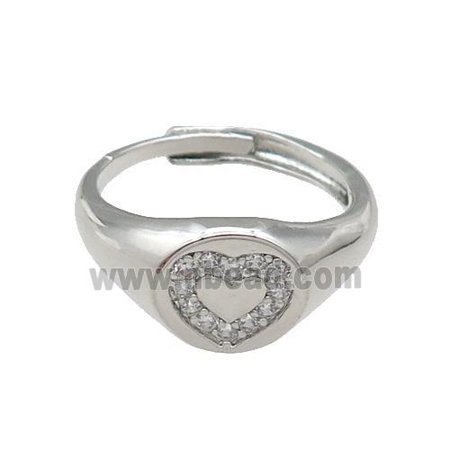 copper Heart Ring pave zircon, adjustable, platinum plated