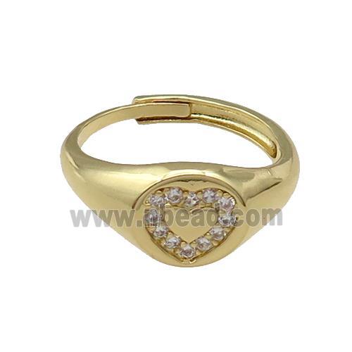 copper Heart Ring pave zircon, adjustable, gold plated