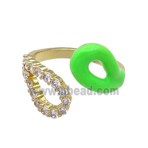 copper Ring pave zircon with green enamle gold plated