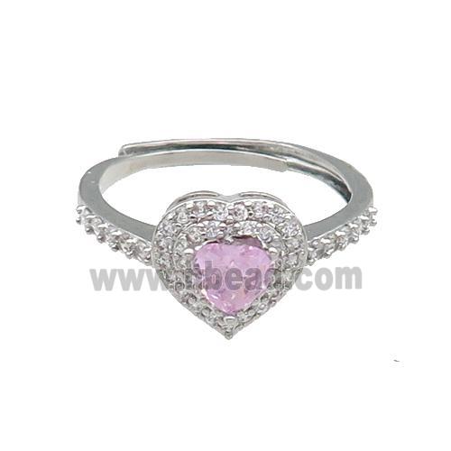 copper Heart Ring pave zircon pink adjustable platinum plated