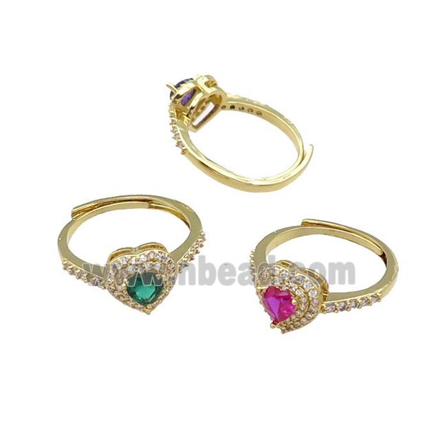 mix copper Heart Ring pave zircon adjustable gold plated