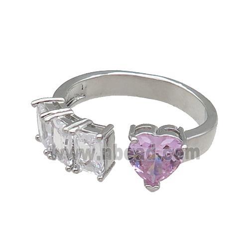 copper Heart Ring pave zircon pink platinum plated