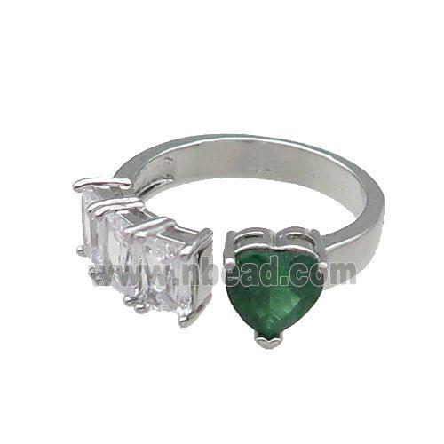 copper Heart Ring pave zircon green platinum plated