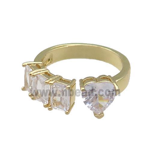copper Heart Ring pave zircon gold plated