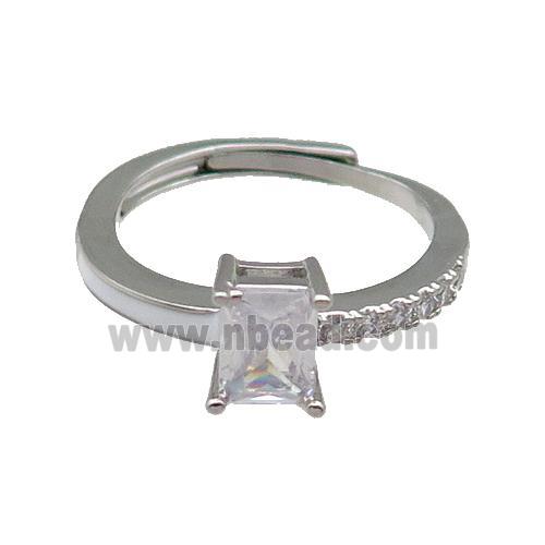 copper Ring pave zircon white enamel rectangle adjustable platinum plated