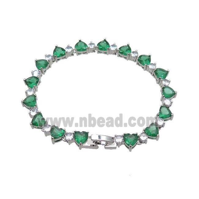 copper Bracelet pave green zircon, platinum plated