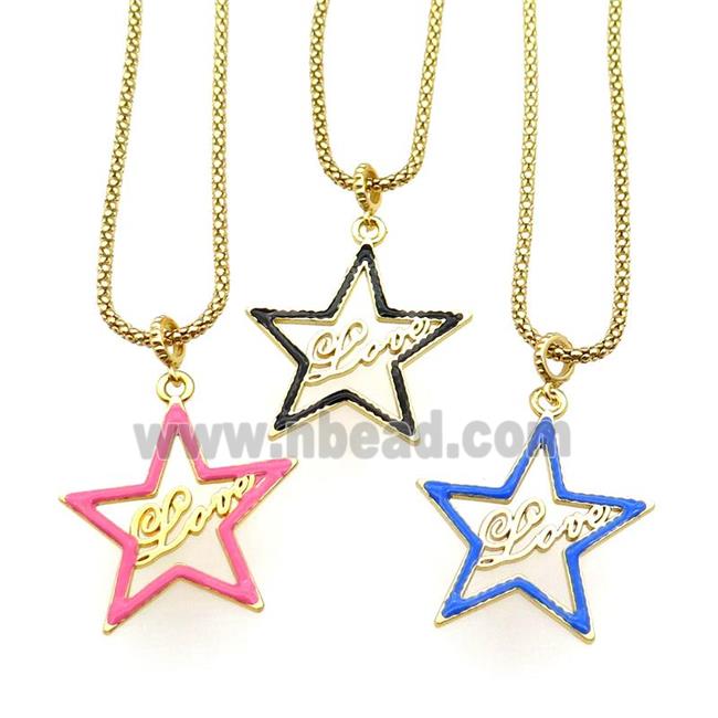mix copper Necklace with star Love enamel gold plated