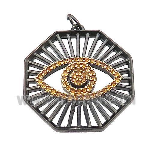 copper octagon pendant pave zircon Eye black plated
