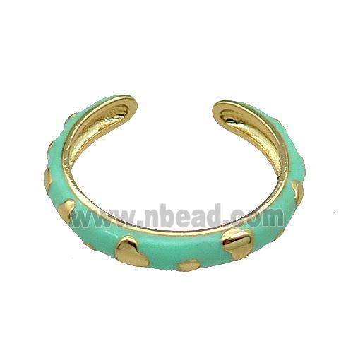 copper Ring with green enamel gold plated