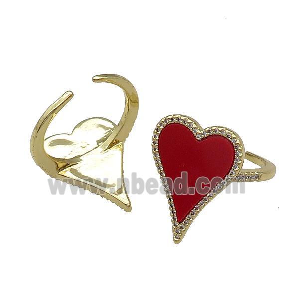 copper Ring pave heart red stone gold plated