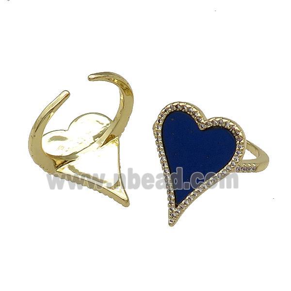 copper Ring pave heart lapis gold plated