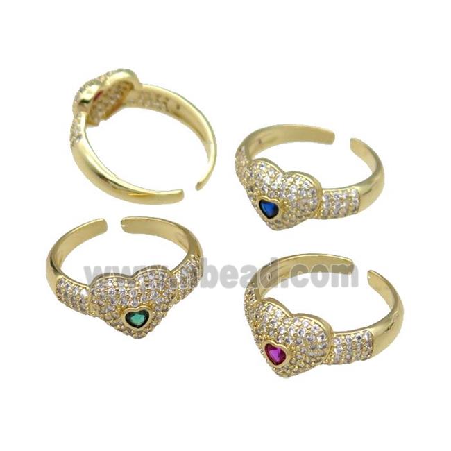 mix copper Ring pave zircon Heart gold plated