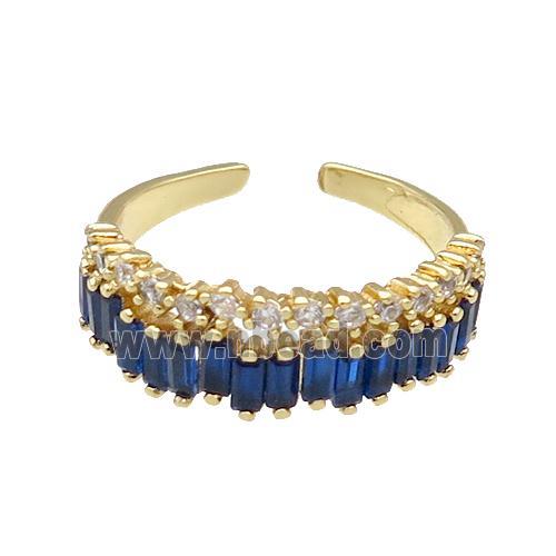 copper Ring pave blue zircon gold plated