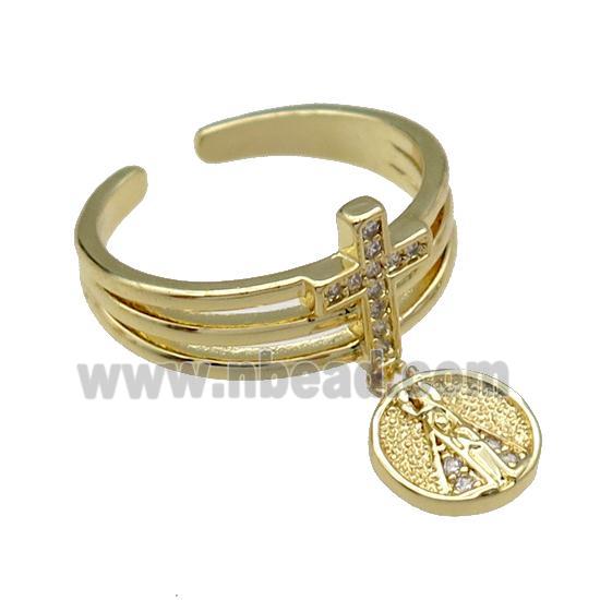 copper Ring pave zircon cross gold plated
