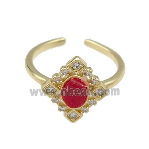 mix copper Ring pave zircon red stone oval gold plated