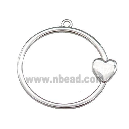 copper circle pendant heart platinum plated