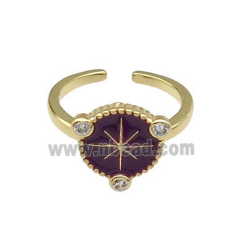 copper Ring northstar black enamel gold plated